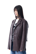 3-Button Leather Blazer (Brown)