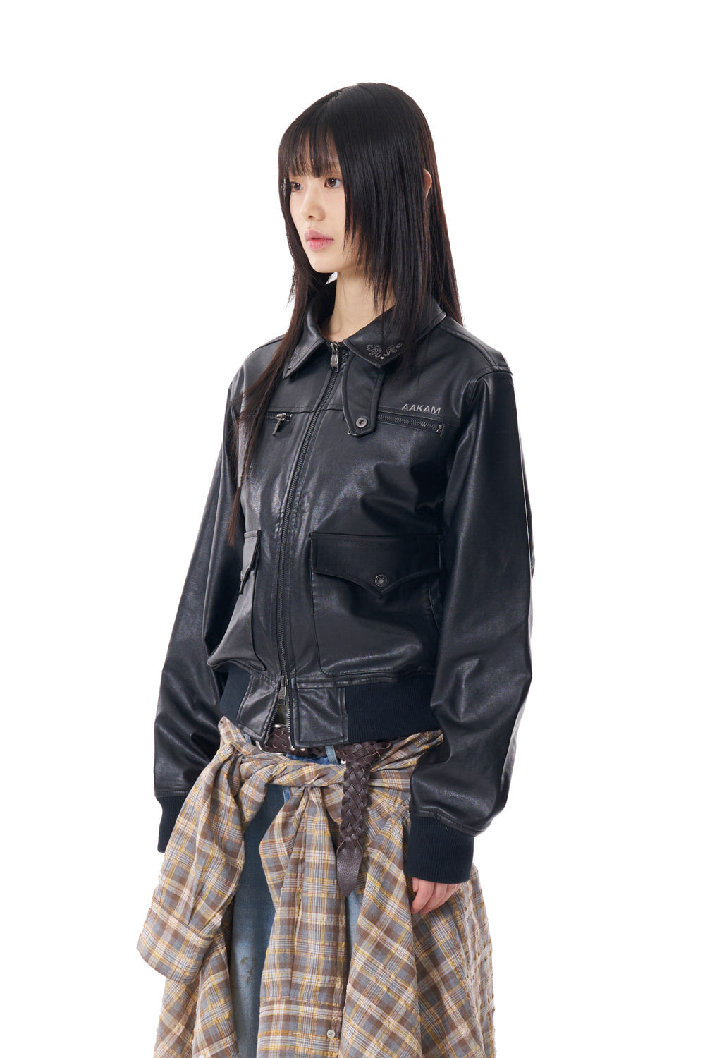 Western Collar Leather Jacket (Black)