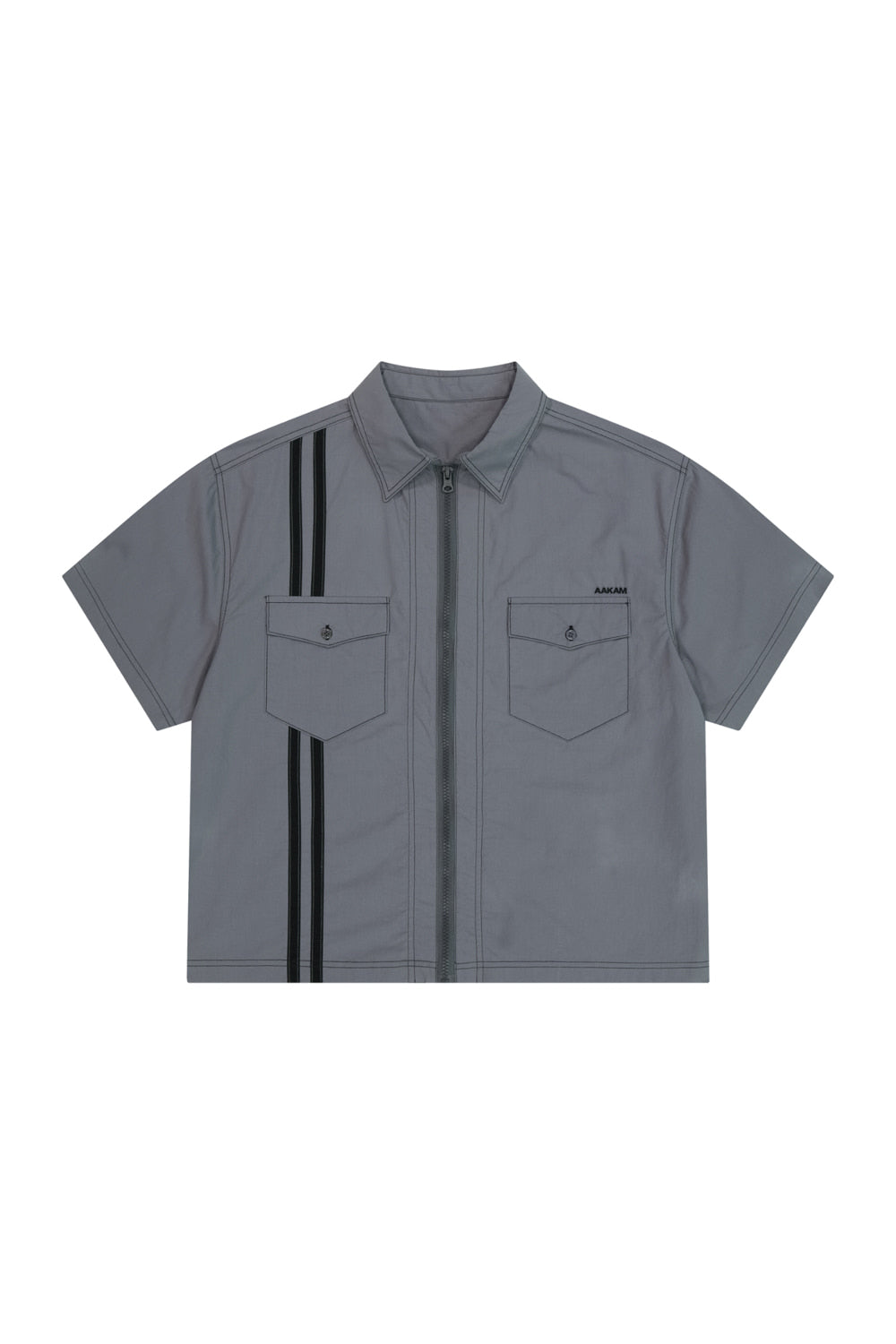 [5.19 예약배송] 2-Lined Zip-Up Half Shirts (Gray)