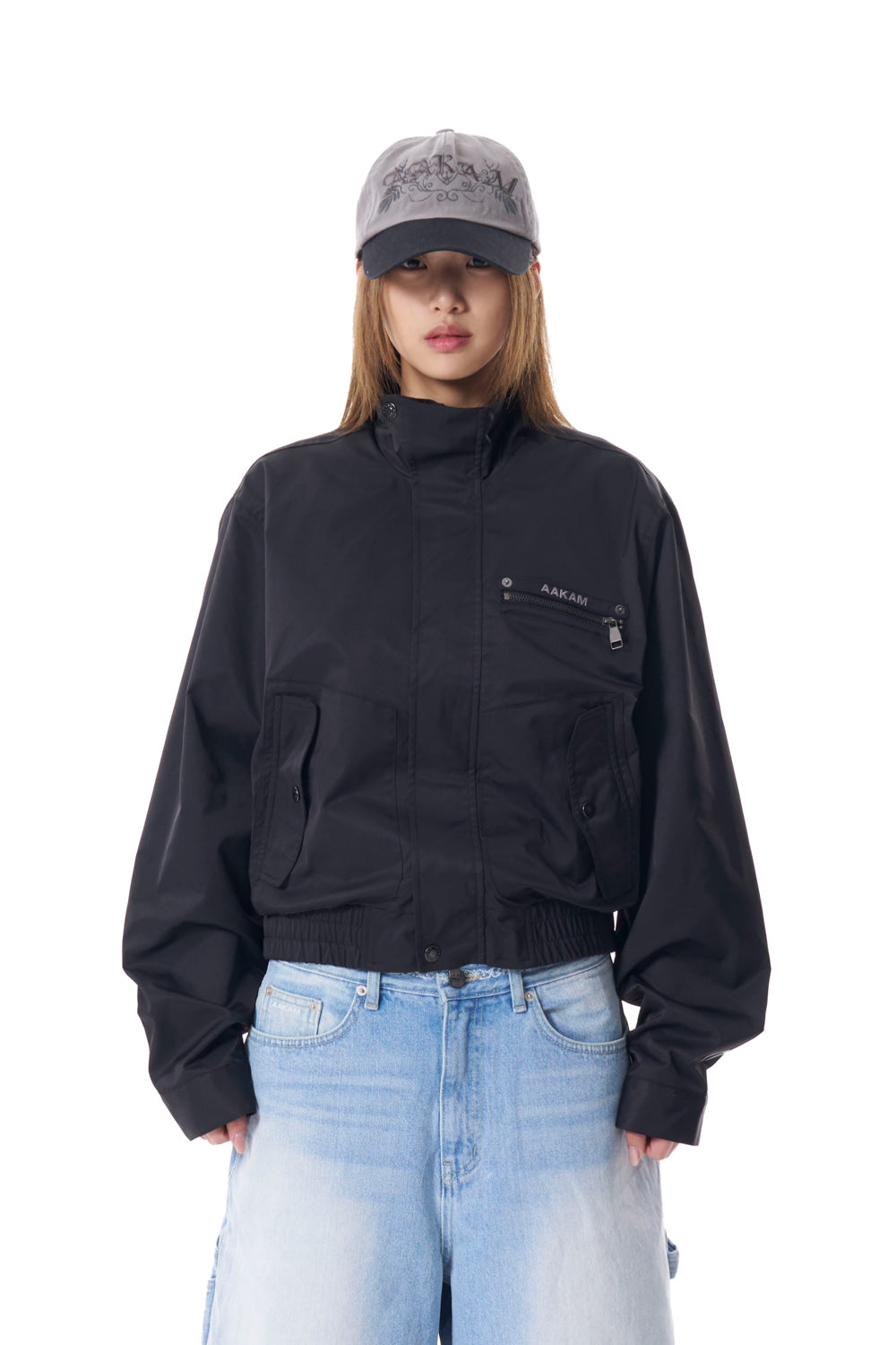 High-Neck Button Jacket (Black)