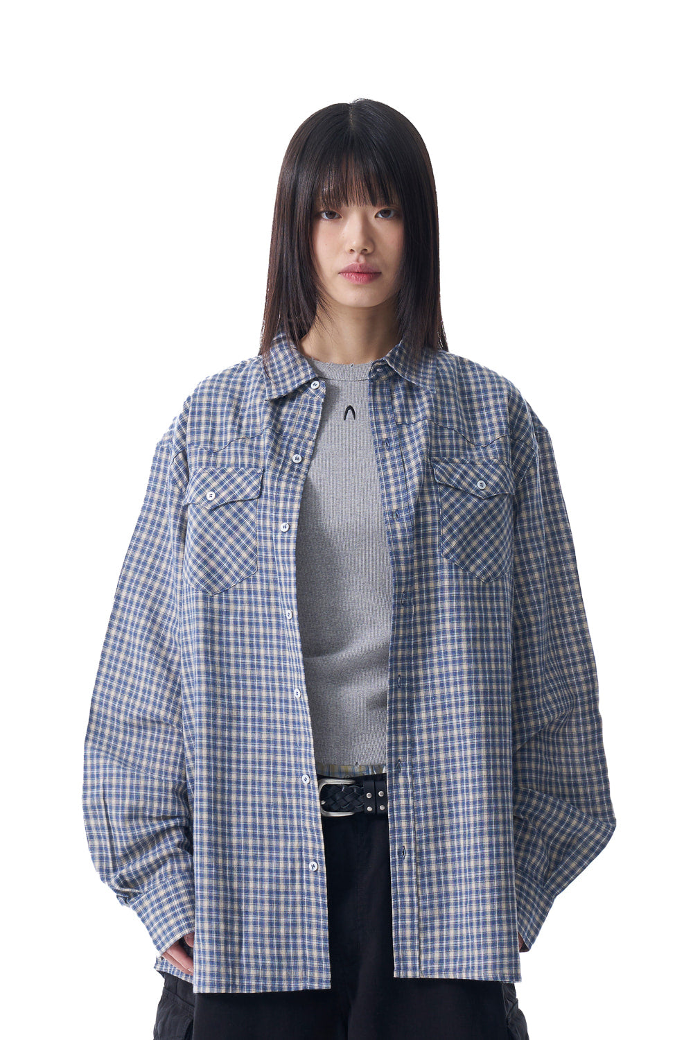 Western Vintage Check Shirts (Blue)