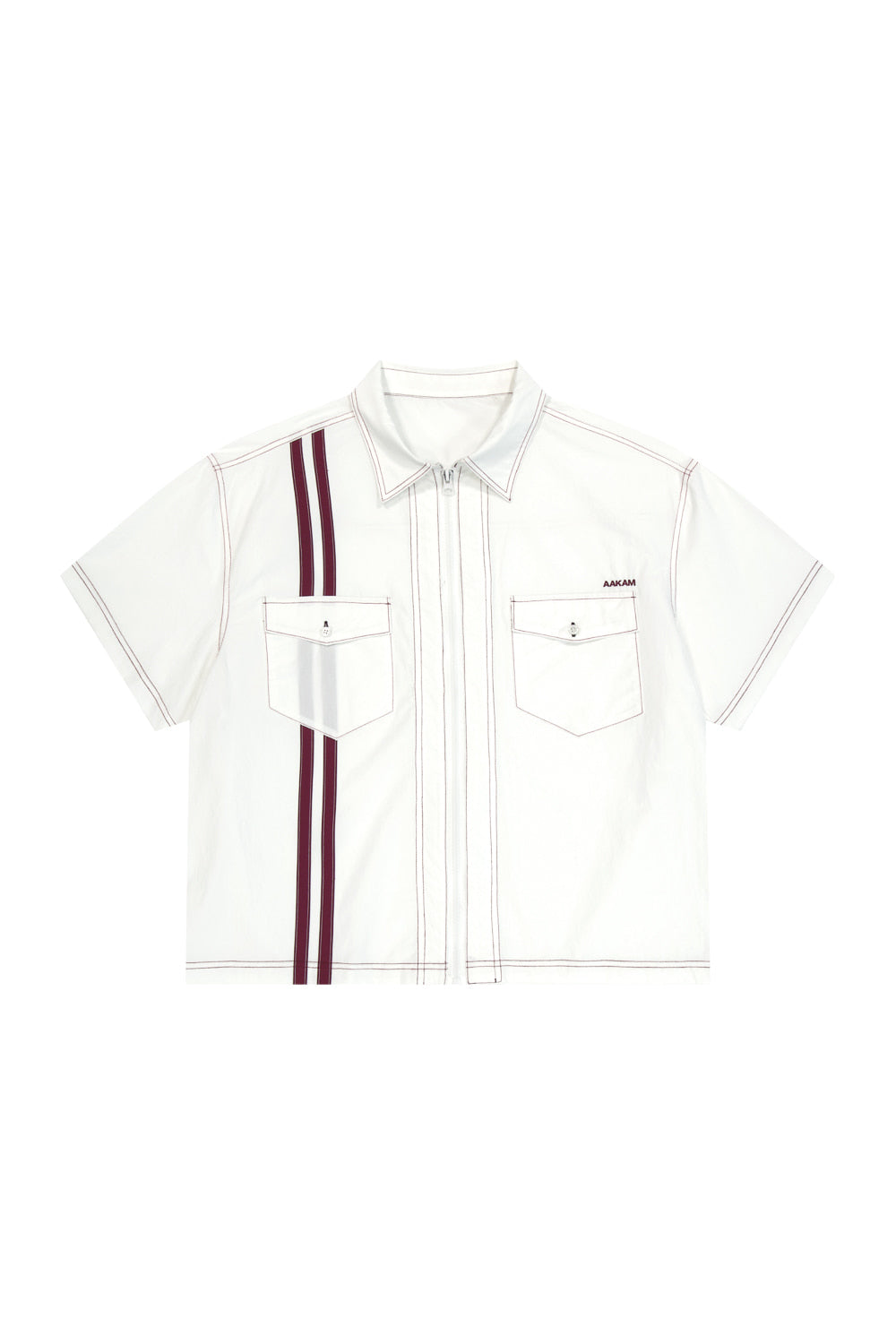 [5.19 예약배송] 2-Lined Zip-Up Half Shirts (White)